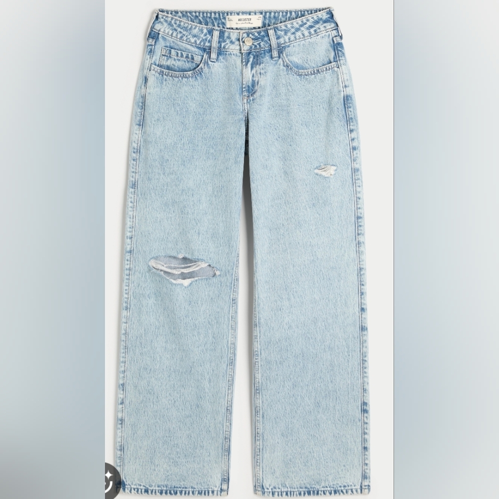 Hollister Women's Light Blue Denim Low Rise Baggy Jeans